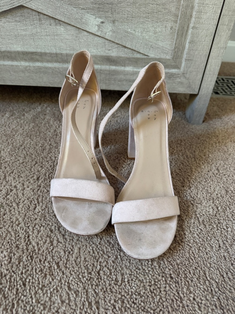 a new day Blush Suede Open-Toe Ankle-Strap Block Heels
